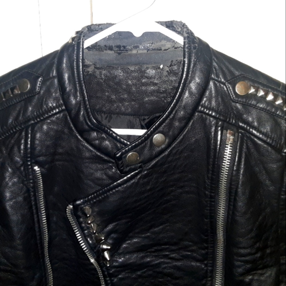 Medium Faux leather Young Men's jacket plus DIY bag of pyramid studs and spikes